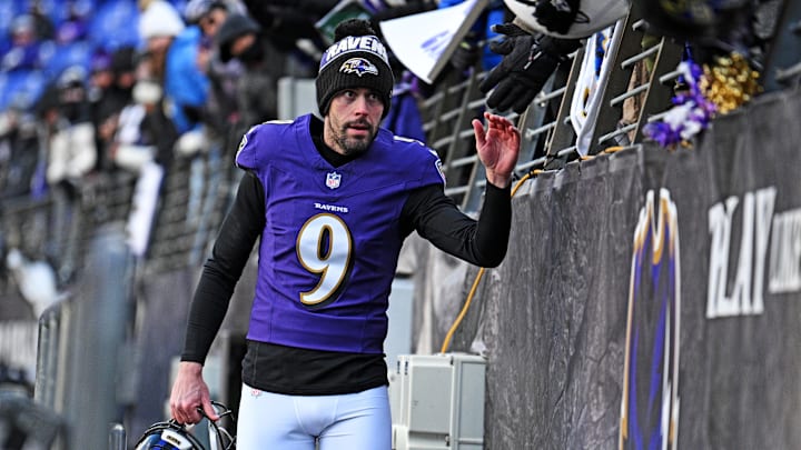 Baltimore Ravens place kicker Justin Tucker arrives before the game against the Cleveland Browns.