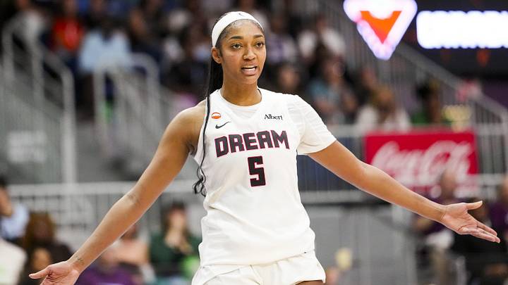 Jun 14, 2026; Toronto, Ontario, CAN; Atlanta Dream forward Angel Reese (5) extends her arms during the second half against the Atlanta Dream at Coca-Cola Coliseum. Mandatory Credit: Kevin Sousa-Imagn Images