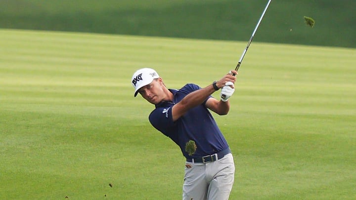 Eric Cole hits his second shot out of the fairway on 14 during the first round of The Players Championship golf tournament at TPC Sawgrass, March 12, 2026 in Ponte Vedra Beach, Fla. March 12, 2026. [Doug Engle/Florida Times-Union]