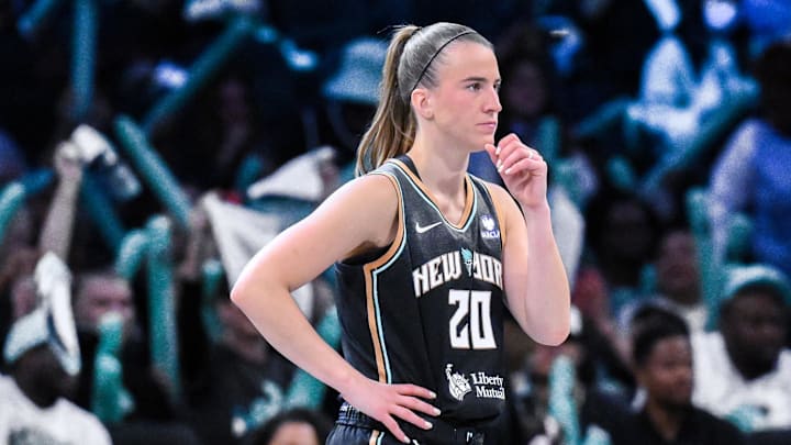 Jun 1, 2025; Brooklyn, New York, USA; New York Liberty guard Sabrina Ionescu (20) during the second half against the Connecticut Sun at Barclays Center. Mandatory Credit: John Jones-Imagn Images Jun 1, 2025; Brooklyn, New York, USA; New York Liberty guard Sabrina Ionescu (20) during the second half against the Connecticut Sun at Barclays Center. Mandatory Credit: John Jones-Imagn Images
