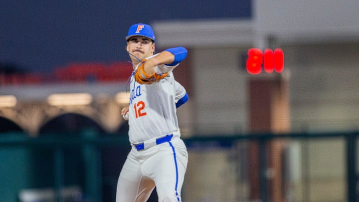 Florida's Liam Peterson (12) was the starting pitcher for the Gators on Opening Day against UAB, Friday, February 13, 2026, at Condron Family Ballpark in Gainesville, Florida. The Gators lost Game 1 to the Blazers 9-7. 
[Cyndi Chambers/ Gainesville Sun] 2026