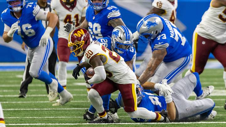 Aug 22, 2026; Detroit, Michigan, USA; Washington Commanders safety Quan Martin (20) runs with the ball against the Detroit Lions in the first quarter at Ford Field. Mandatory Credit: David Reginek-Imagn Images Aug 22, 2026; Detroit, Michigan, USA; Washington Commanders safety Quan Martin (20) runs with the ball against the Detroit Lions in the first quarter at Ford Field. Mandatory Credit: David Reginek-Imagn Images