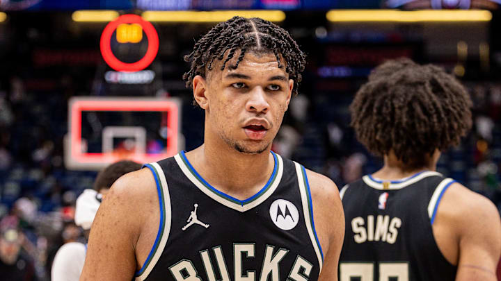 Milwaukee Bucks forward Ousmane Dieng (21) walks off the court after a win against the New Orleans Pelicans at Smoothie King Center on February 20, 2026. Milwaukee Bucks forward Ousmane Dieng (21) walks off the court after a win against the New Orleans Pelicans at Smoothie King Center on February 20, 2026.