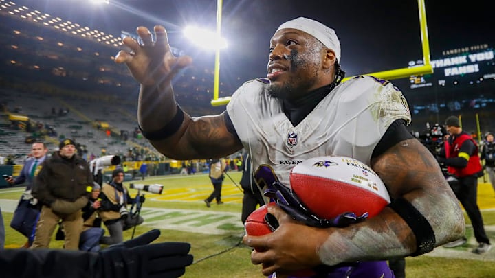 Baltimore Ravens running back Derrick Henry (22) runs off of the field after a game against the Green Bay Packers on Saturday, December 27, 2025, at Lambeau Field in Green Bay, Wis. The Ravens won the game, 41-24.
Tork Mason/USA TODAY NETWORK-Wisconsin