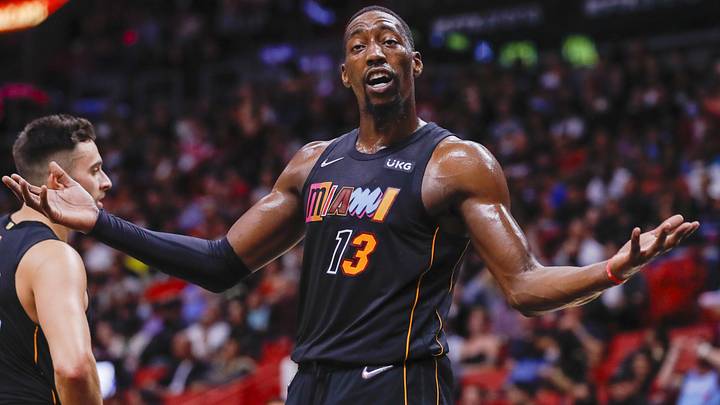 Miami Heat center Bam Adebayo (13) reacts Mandatory Credit: Sam Navarro-Imagn Images) Miami Heat center Bam Adebayo (13) reacts Mandatory Credit: Sam Navarro-Imagn Images)