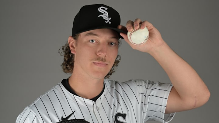Chicago White Sox pitcher Hagen Smith (82) poses for a photo on media day at the team’s spring training facility in Glendale, AZ.  