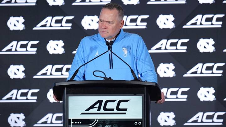 Oct 7, 2026; Charlotte, NC, USA;  North Carolina Tar Heels head coach Michael Malone answers questions from the media during the ACC Tip-Off in Charlotte, NC.  Mandatory Credit: Jim Dedmon-Imagn Images