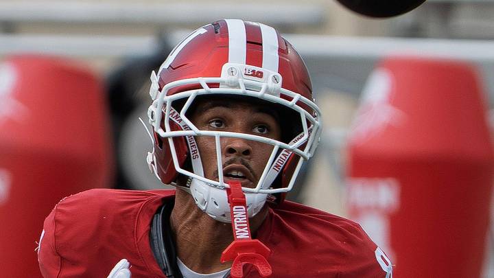 Indiana's Tyler Morris (8) during Indiana University's football camp practice on Tuesday, Aug. 11, 2026.