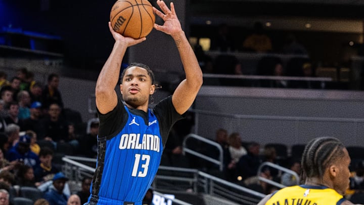 Nov 19, 2023; Indianapolis, Indiana, USA; Orlando Magic guard Jett Howard (13) shoots in the second