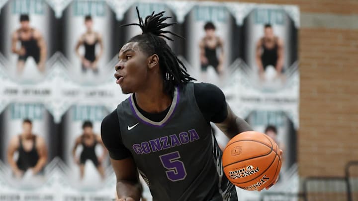 Jan 4, 2025; Gilbert, AZ, USA; Gonzaga (DC) guard Nykolas Lewis (5) against Chaminade (MO) during the Hoophall West High School Invitational at Highland High School.