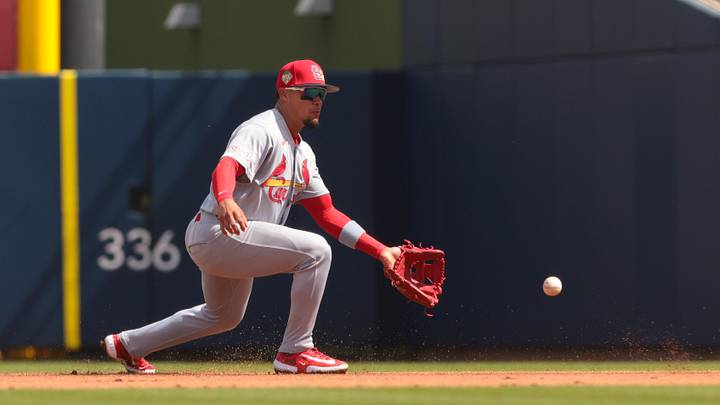 Feb 22, 2026; West Palm Beach, Florida, USA; St. Louis Cardinals second baseman Bryan Torres (39) catches a ground ball to retire Houston Astros left fielder Taylor Trammell II (not pictured) during the first inning at CACTI Park of the Palm Beaches. Mandatory Credit: Sam Navarro-Imagn Images