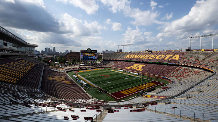 Aug 28, 2025; Minneapolis, Minnesota, USA; A general view of Huntington Bank Stadium before the game between the Minnesota Golden Gophers and the Buffalo Bulls. Mandatory Credit: Matt Krohn-Imagn Images