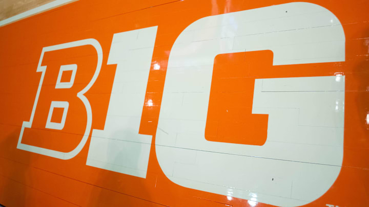 Dec 4, 2012; Champaign, IL, USA; The Big Ten logo displayed on the court before the game between the Western Carolina Catamounts and the Illinois Fighting Illini at Assembly Hall.  Mandatory Credit: Bradley Leeb-Imagn Images