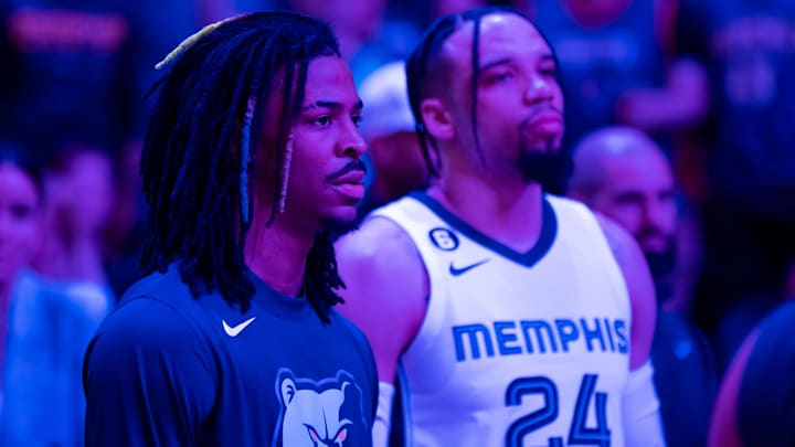 Jan 22, 2023; Phoenix, Arizona, USA; Memphis Grizzlies guard Ja Morant (12) and forward Dillon