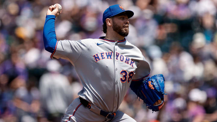 Jun 8, 2025; Denver, Colorado, USA; New York Mets starting pitcher Tylor Megill (38) pitches in the first inning against the Colorado Rockies at Coors Field. Mandatory Credit: Isaiah J. Downing-Imagn Images Jun 8, 2025; Denver, Colorado, USA; New York Mets starting pitcher Tylor Megill (38) pitches in the first inning against the Colorado Rockies at Coors Field. Mandatory Credit: Isaiah J. Downing-Imagn Images