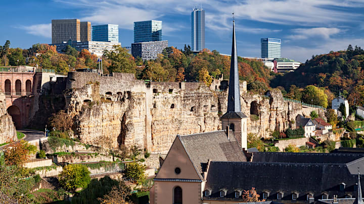 Luxembourg City, one of the world’s top five most productive countries, where medieval fortifications meet a modern financial district.