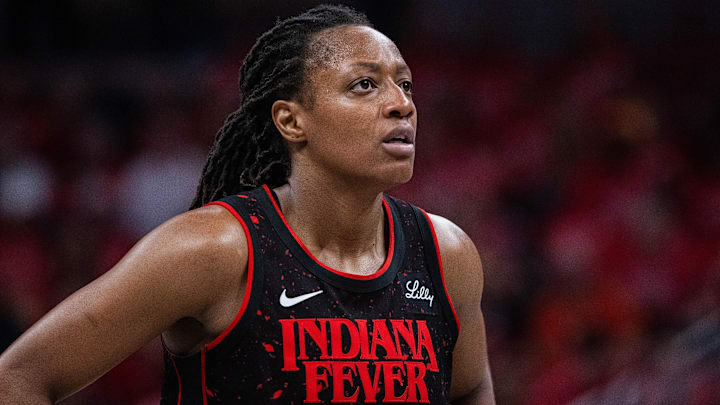 Sep 28, 2025; Indianapolis, Indiana, USA; Indiana Fever guard Kelsey Mitchell (0) in the second half during game four against the Las Vegas Aces of the second round for the 2025 WNBA Playoffs at Gainbridge Fieldhouse. Mandatory Credit: Trevor Ruszkowski-Imagn Images Sep 28, 2025; Indianapolis, Indiana, USA; Indiana Fever guard Kelsey Mitchell (0) in the second half during game four against the Las Vegas Aces of the second round for the 2025 WNBA Playoffs at Gainbridge Fieldhouse. Mandatory Credit: Trevor Ruszkowski-Imagn Images