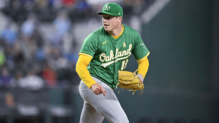 Sep 1, 2024; Arlington, Texas, USA; Oakland Athletics relief pitcher Mason Miller (19) pitches against the Texas Rangers during the tenth inning at Globe Life Field. Mandatory Credit: Jerome Miron-Imagn Images Sep 1, 2024; Arlington, Texas, USA; Oakland Athletics relief pitcher Mason Miller (19) pitches against the Texas Rangers during the tenth inning at Globe Life Field. Mandatory Credit: Jerome Miron-Imagn Images