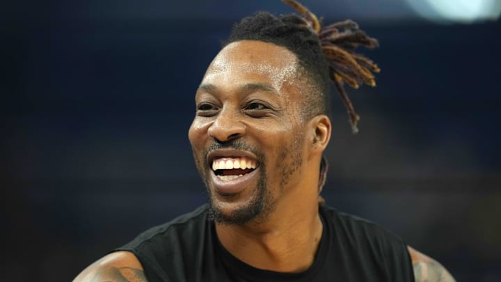 Apr 7, 2022; San Francisco, California, USA; Los Angeles Lakers center Dwight Howard (39) before the game against the Golden State Warriors at Chase Center. Mandatory Credit: Darren Yamashita-Imagn Images
