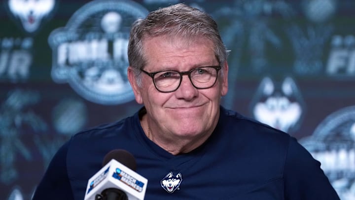 Apr 3, 2025; Tampa, FL, USA; UConn Huskies head coach Geno Auriemma during press conference at Amalie Arena. Mandatory Credit: Kirby Lee-Imagn Images Apr 3, 2025; Tampa, FL, USA; UConn Huskies head coach Geno Auriemma during press conference at Amalie Arena. Mandatory Credit: Kirby Lee-Imagn Images