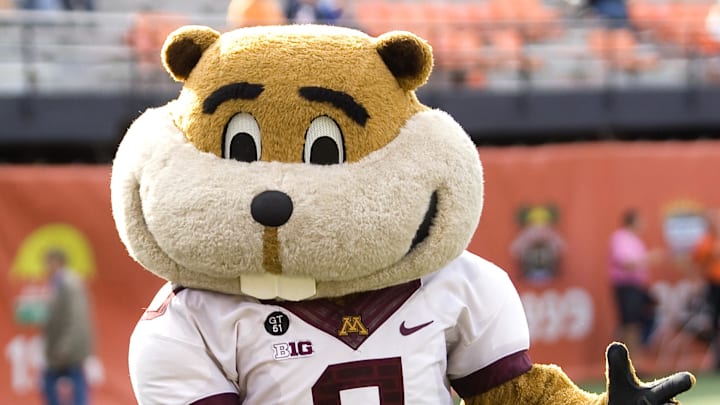 Oct 29, 2016; Champaign, IL, USA; Minnesota Golden Gophers mascot Goldy Gopher celebrates after the 4th quarter against the Illinois Fighting Illini at Memorial Stadium. Minnesota beat Illinois 40 to 17. Mandatory Credit: Mike Granse-Imagn Images Oct 29, 2016; Champaign, IL, USA; Minnesota Golden Gophers mascot Goldy Gopher celebrates after the 4th quarter against the Illinois Fighting Illini at Memorial Stadium. Minnesota beat Illinois 40 to 17. Mandatory Credit: Mike Granse-Imagn Images