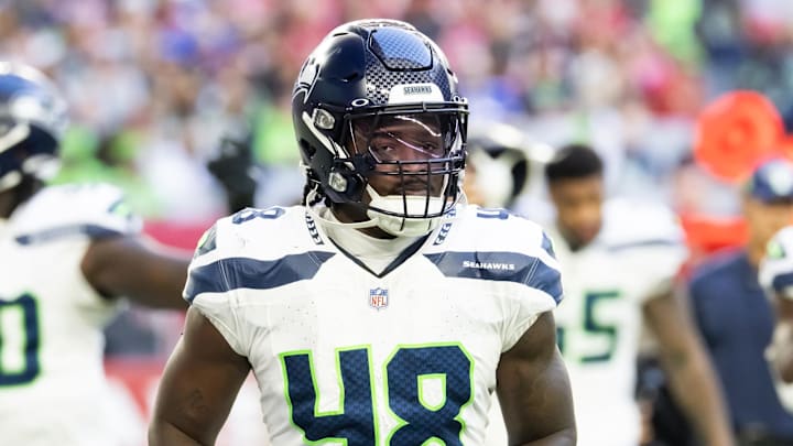 Dec 8, 2024; Glendale, Arizona, USA; Seattle Seahawks linebacker Tyrice Knight (48) against the Arizona Cardinals at State Farm Stadium. Mandatory Credit: Mark J. Rebilas-Imagn Images Dec 8, 2024; Glendale, Arizona, USA; Seattle Seahawks linebacker Tyrice Knight (48) against the Arizona Cardinals at State Farm Stadium. Mandatory Credit: Mark J. Rebilas-Imagn Images