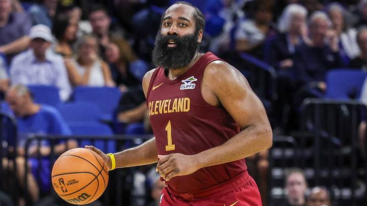 Oct 13, 2026; Orlando, Florida, USA;  Cleveland Cavaliers guard James Harden (1) brings the ball up court during the second half against the Orlando Magic at Kia Center.  Mandatory Credit: Mike Watters-Imagn Images