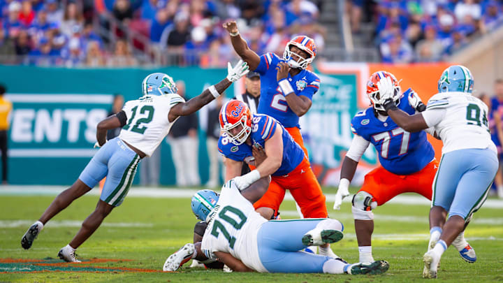 Florida Gators quarterback DJ Lagway (2), shown here against Tulane in last season's Gasparilla Bowl, is the key to his team's 2025 season.