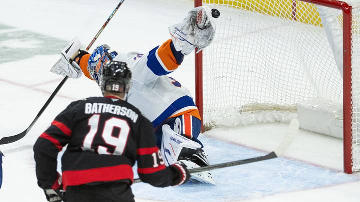 Mar 19, 2026; Ottawa, Ontario, CAN; New York Islanders goalie Ilya Sorokin (30) makes a save in front of Ottawa Senators right wing Drake Batherson (19) in the third period at the Canadian Tire Centre. Mandatory Credit: Marc DesRosiers-IMAGN Images Mar 19, 2026; Ottawa, Ontario, CAN; New York Islanders goalie Ilya Sorokin (30) makes a save in front of Ottawa Senators right wing Drake Batherson (19) in the third period at the Canadian Tire Centre. Mandatory Credit: Marc DesRosiers-IMAGN Images