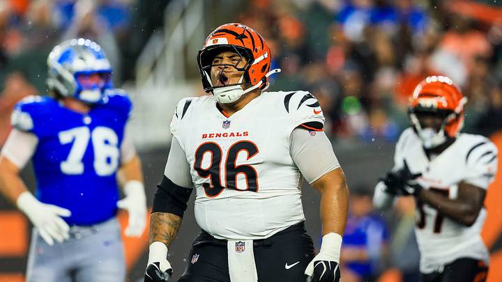 Aug 13, 2026; Cincinnati, Ohio, USA; Cincinnati Bengals defensive tackle Landon Robinson (96) reacts after a play in the first half against the Detroit Lions at Paycor Stadium. Mandatory Credit: Katie Stratman-Imagn Images Aug 13, 2026; Cincinnati, Ohio, USA; Cincinnati Bengals defensive tackle Landon Robinson (96) reacts after a play in the first half against the Detroit Lions at Paycor Stadium. Mandatory Credit: Katie Stratman-Imagn Images