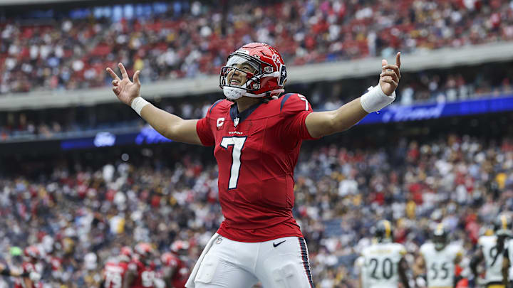 Houston Texans quarterback C.J. Stroud (7) celebrates.