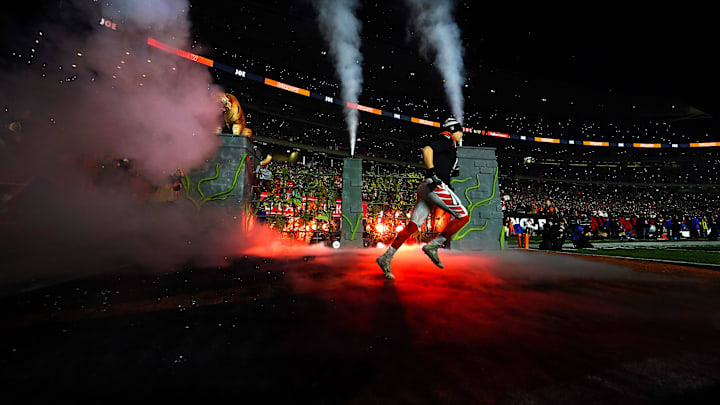 Cincinnati Bengals quarterback Joe Burrow (9) takes the field before an NFL wild-card playoff football game between the Baltimore Ravens and the Cincinnati Bengals, Sunday, Jan. 15, 2023, at Paycor Stadium in Cincinnati.