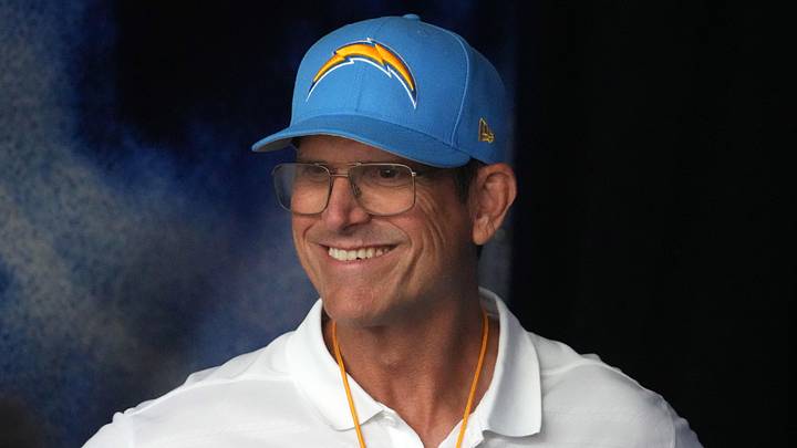 Aug 17, 2024; Inglewood, California, USA; Los Angeles Chargers coach Jim Harbaugh reacts against the Los Angeles Rams in the first half at SoFi Stadium. Mandatory Credit: Kirby Lee-Imagn Images Aug 17, 2024; Inglewood, California, USA; Los Angeles Chargers coach Jim Harbaugh reacts against the Los Angeles Rams in the first half at SoFi Stadium. Mandatory Credit: Kirby Lee-Imagn Images