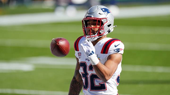 New England Patriots running back TreVeyon Henderson. New England Patriots running back TreVeyon Henderson.