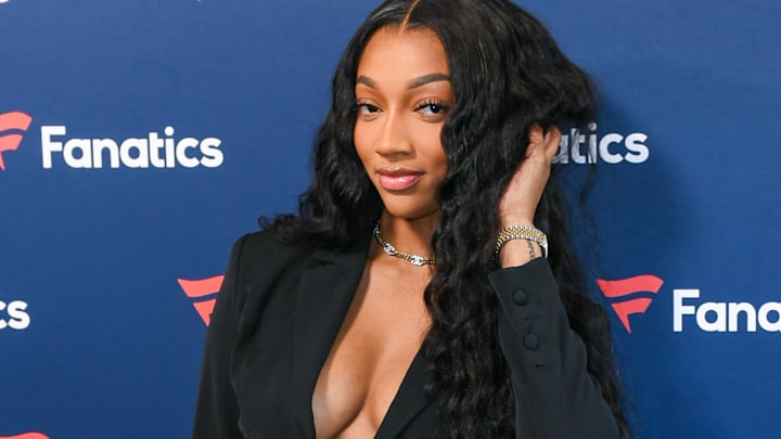 Angel Reese attends the 2025 Fanatics Super Bowl Party in New Orleans. 
