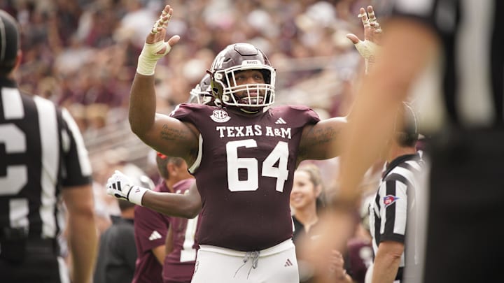 Oct 28, 2023; College Station, Texas, USA; Texas A&M Aggies offensive lineman Layden Robinson