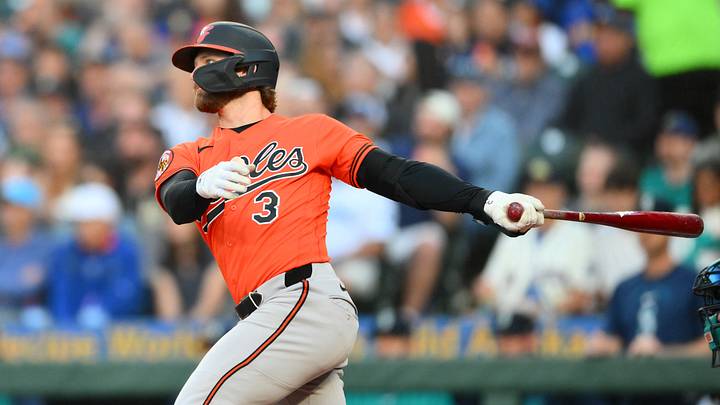 Jun 17, 2026; Seattle, Washington, USA; Baltimore Orioles left fielder Taylor Ward (3) hits a single against the Seattle Mariners during the fifth inning at T-Mobile Park. Mandatory Credit: Steven Bisig-Imagn Images Jun 17, 2026; Seattle, Washington, USA; Baltimore Orioles left fielder Taylor Ward (3) hits a single against the Seattle Mariners during the fifth inning at T-Mobile Park. Mandatory Credit: Steven Bisig-Imagn Images