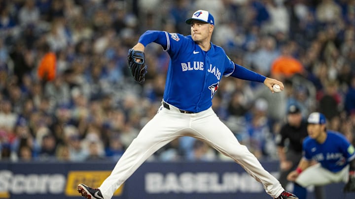 Apr 26, 2026; Toronto, Ontario, CAN; Toronto Blue Jays pitcher Patrick Corbin (46) pitches against the Cleveland Guardians during the first inning at Rogers Centre. Mandatory Credit: Kevin Sousa-Imagn Images