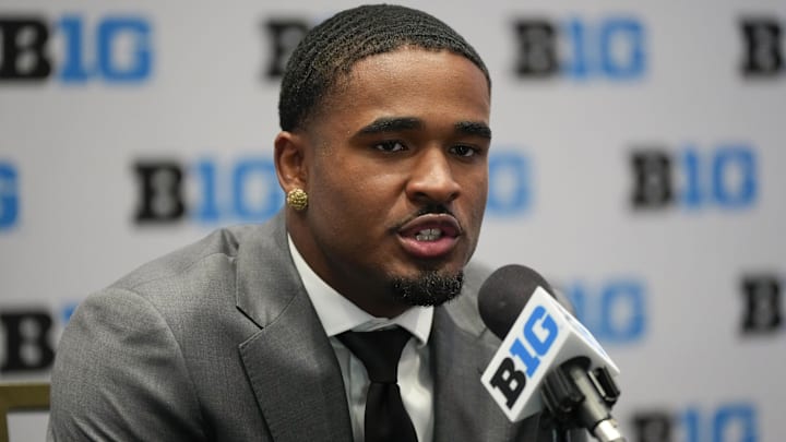 Jul 24, 2025; Las Vegas, NV, USA; USC safety Kamari Ramsey speaks to the media during the Big Ten NCAA college football media days at Mandalay Bay Resort. Mandatory Credit: Lucas Peltier-Imagn Images