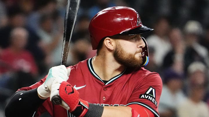 Arizona Diamondbacks first base Tyler Locklear (28) bats against the Texas Rangers in the second inning at Chase Field on Sept. 3, 2025.
