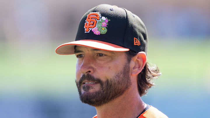 Mar 2, 2026; Phoenix, Arizona, USA; San Francisco Giants manager Tony Vitello against the Chicago White Sox during a spring training game at Camelback Ranch-Glendale. Mandatory Credit: Mark J. Rebilas-Imagn Images