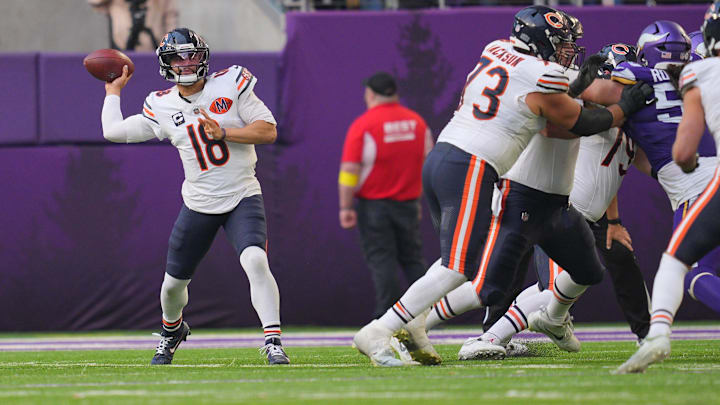 Getting a clean shot at throwing a completion wasn't an easy thing Sunday for Caleb Williams against Minnesota's blitzes.