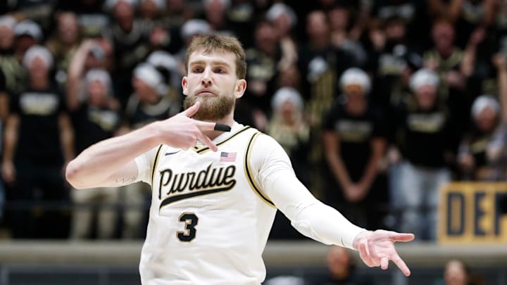 Purdue Boilermakers guard Braden Smith (3) reacts after scoring Purdue Boilermakers guard Braden Smith (3) reacts after scoring
