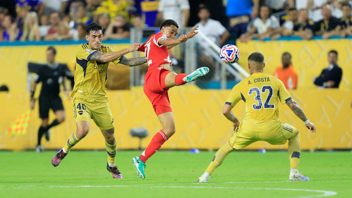 Bayern Munich star Jamal Musiala in action against Boca Juniors.