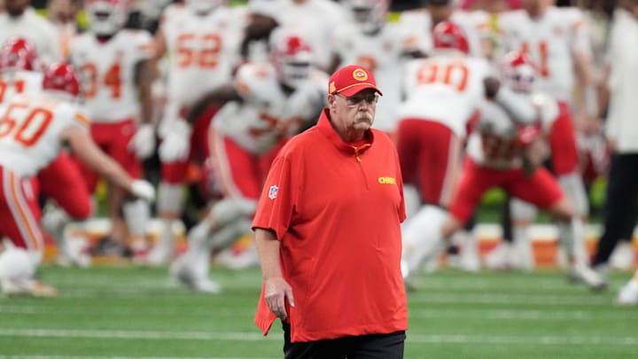 Kansas City Chiefs head coach Andy Reid before Super Bowl LIX against the Philadelphia Eagles at Caesars Superdome. 