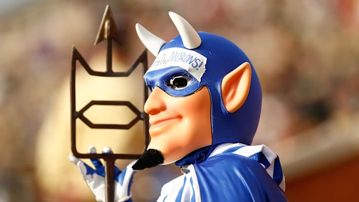 Nov 25, 2017; Winston-Salem, NC, USA; The Duke Blue Devils mascot stands on the sidelines in the
