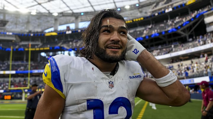 Sep 7, 2025; Inglewood, California, USA; Los Angeles Rams wide receiver Puka Nacua (12) after winning the game against Houston Texans at SoFi Stadium. Mandatory Credit: Kirby Lee-Imagn Images Sep 7, 2025; Inglewood, California, USA; Los Angeles Rams wide receiver Puka Nacua (12) after winning the game against Houston Texans at SoFi Stadium. Mandatory Credit: Kirby Lee-Imagn Images