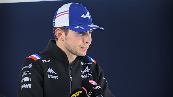 Oct 22, 2022; Austin, Texas, USA; BWT Alpine F1 Team driver Esteban Ocon (31) of Team France is interviewed after the qualifying session for the U.S. Grand Prix at Circuit of the Americas. Mandatory Credit: Jerome Miron-USA TODAY Sports
