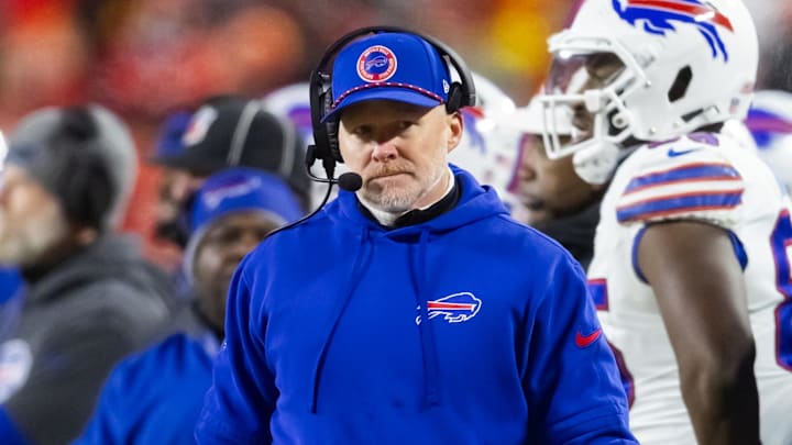 Jan 26, 2025; Buffalo Bills head coach Sean McDermott against the Kansas City Chiefs during the AFC Championship game. Jan 26, 2025; Buffalo Bills head coach Sean McDermott against the Kansas City Chiefs during the AFC Championship game.