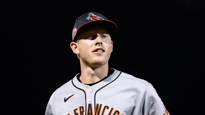 Mesa, AZ, USA; San Francisco Giants infielder Parks Harber during the Arizona Fall League Fall Stars Game at Sloan Park. Mandatory Credit: Mark J. Rebilas-Imagn Images